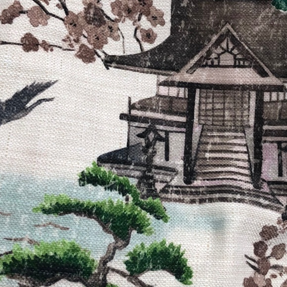 Set of 2 Asian toile linen pillow covers 22" x 22" barkcloth texture chinoiserie - Picture 2 of 9